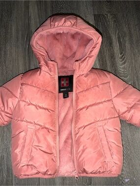 Swiss Tech Girls Coral-Pink Hooded Puffer Jacket